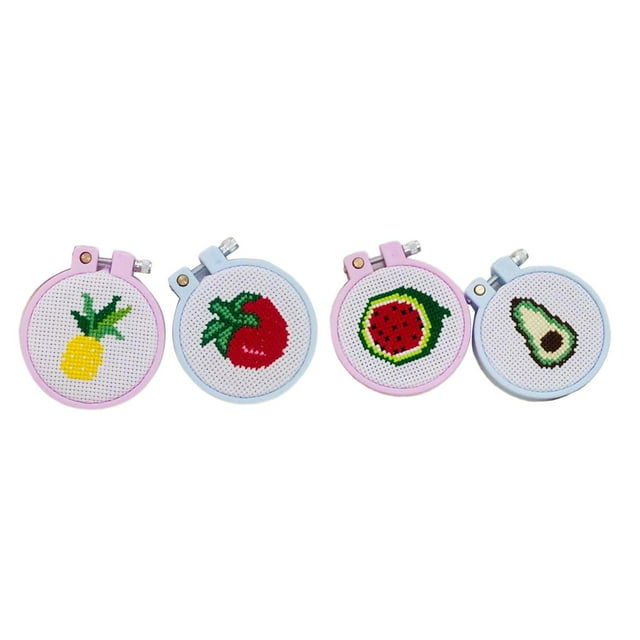 yuksok Counted Cross Stitch Beginner for Kids Starter Fruit Small Pattern 4pcs