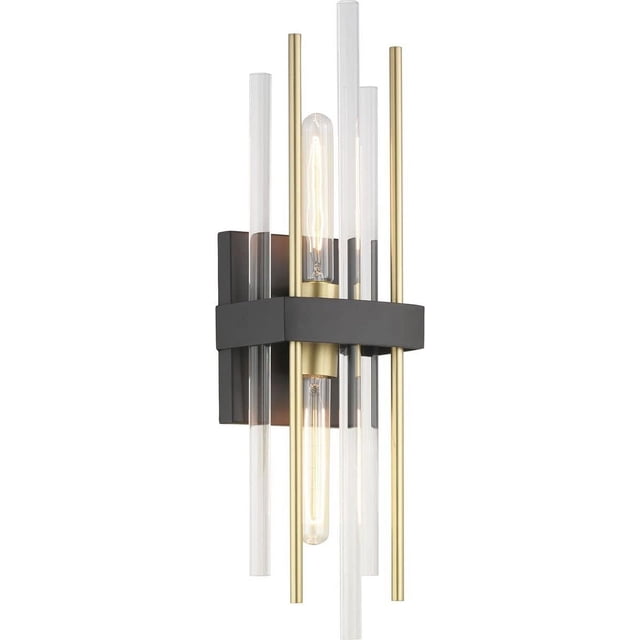 Progress Lighting Orrizo Modern Two-Light Wall Sconce Matte Black Clear Glass
