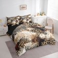 thumbnail image 2 of Homewish Brown Leopard Print 7-Piece Twin Bedding,Abstract Artwork Bedding Comforter Set,Black Reversible, 2 of 8