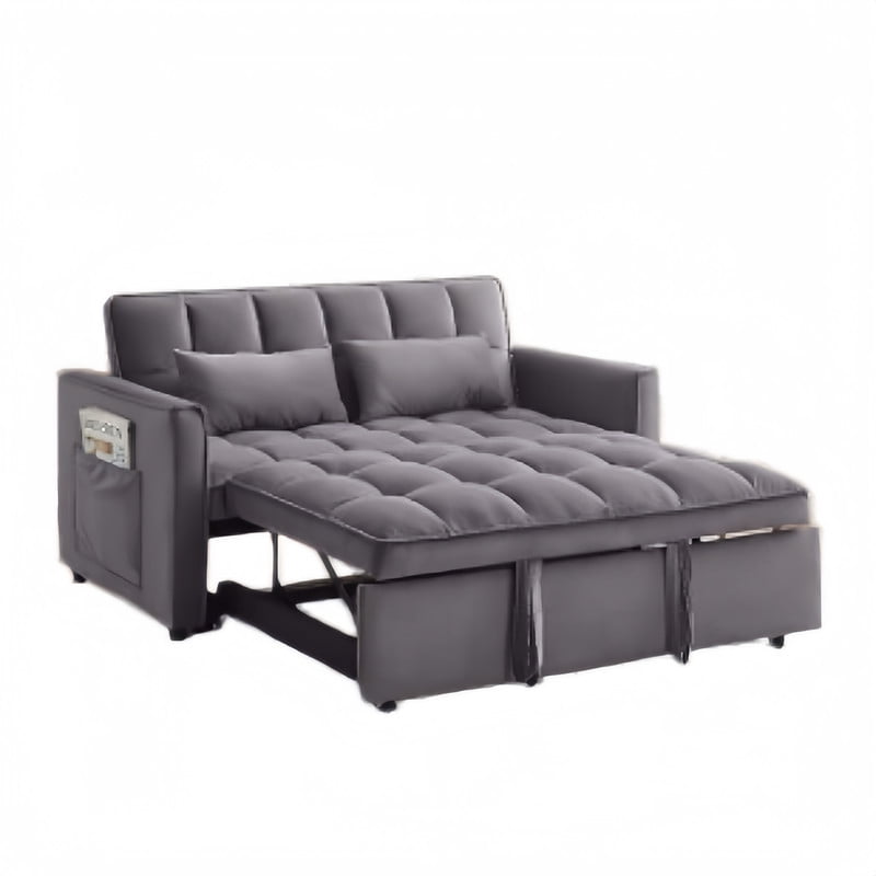 3 in 1 Convertible Sleeper Sofa Bed, 55" Modern Loveseat Pull Out Couch with Adjustable Reclining Backrest & Side Pockets, Velvet Loveseat for Living Room