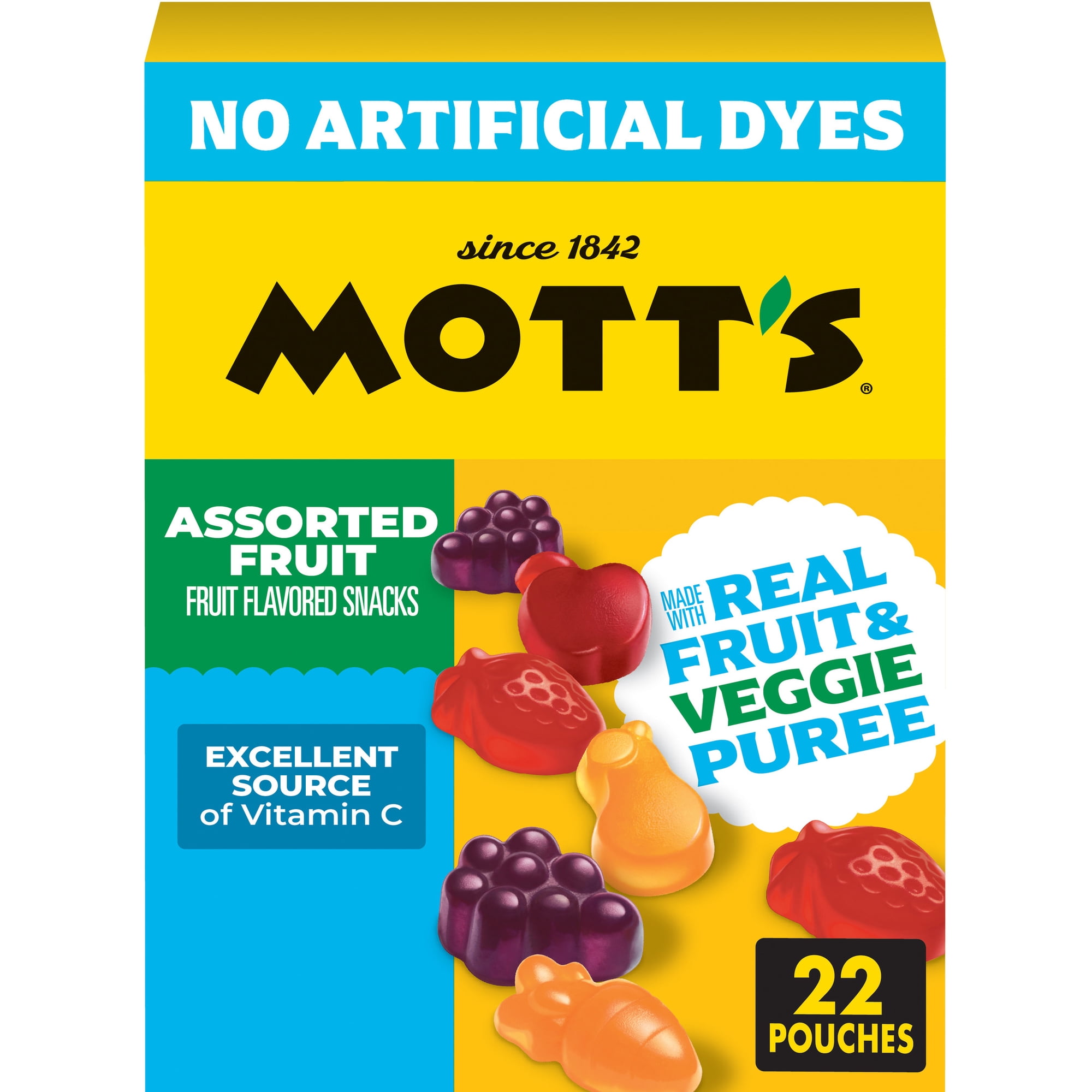 Mott's Gluten Free Assorted Fruit Flavored Snacks, Made with Real Fruit Puree (22 Pack)