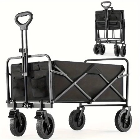 Collapsible Convertible Wagon Cart, 220 lbs Heavy Duty Multi-Purpose Garden Cart with All-Terrain Wheels for Beach, Lawn, Sports, Camping, Black, 30 Inches