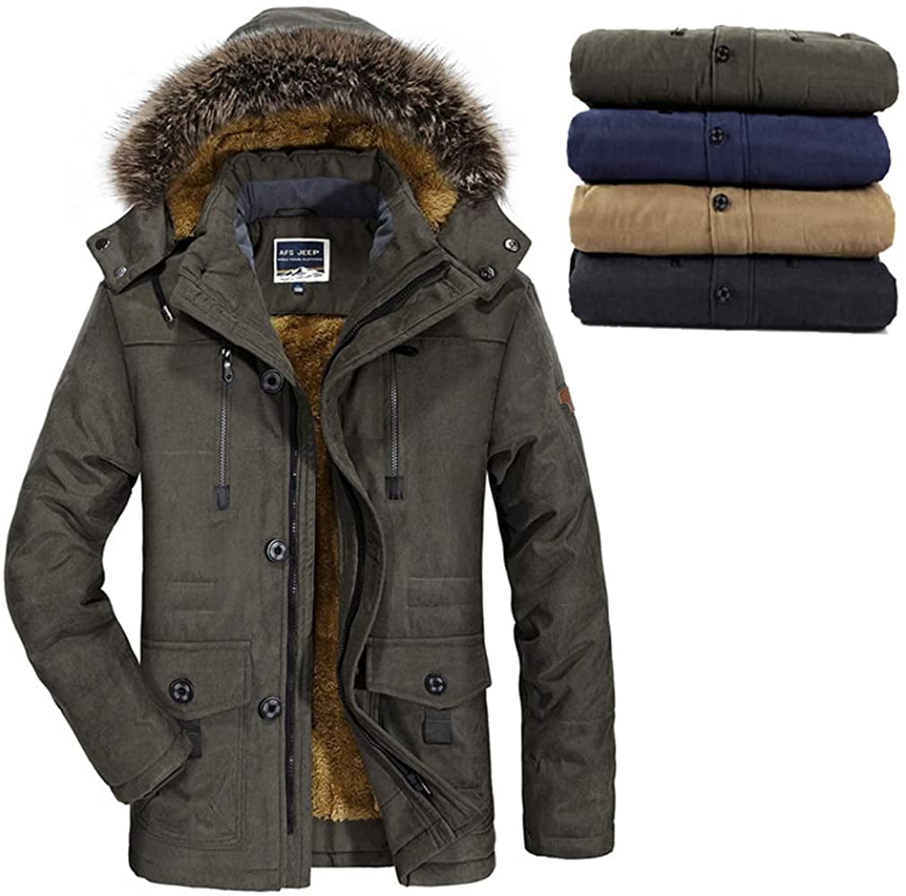 tanming men's winter warm faux fur lined coat with detachable hood