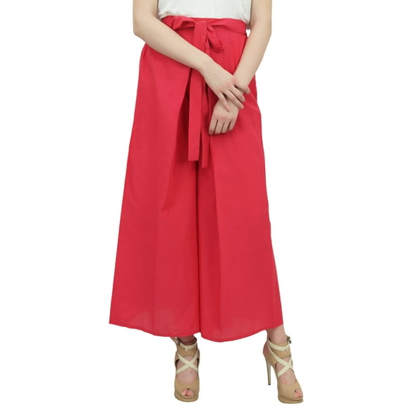 Phagun Solid Pink Ladies Fisherman Harem Pants Self Tie Waist Casual Wear-S