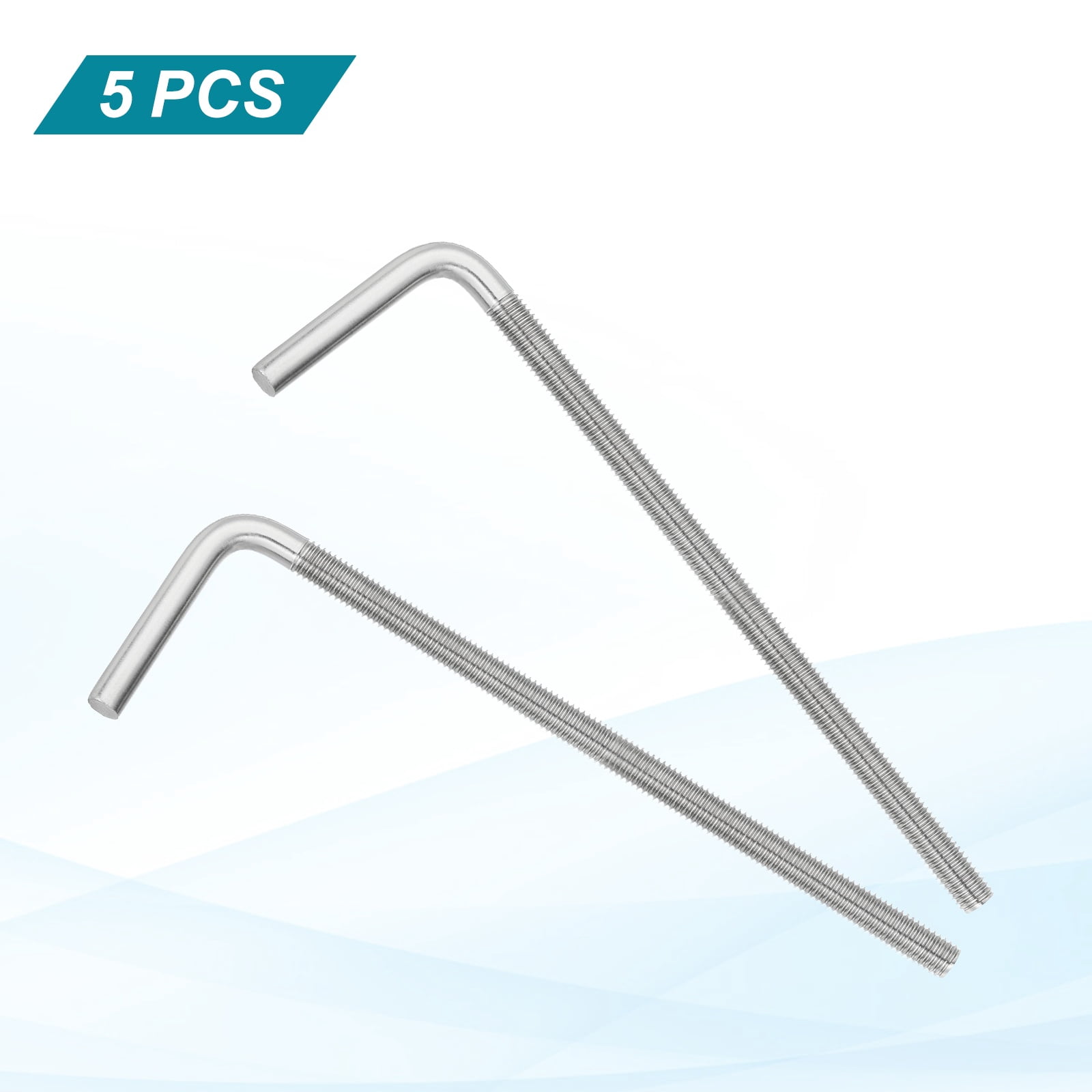 Uxcell M10x200mm 7/L-Shaped Right Angle Bolt Screw, 304 Stainless Steel L Shape Foundation Bolt Long Square Bend Screw, 5 Pcs
