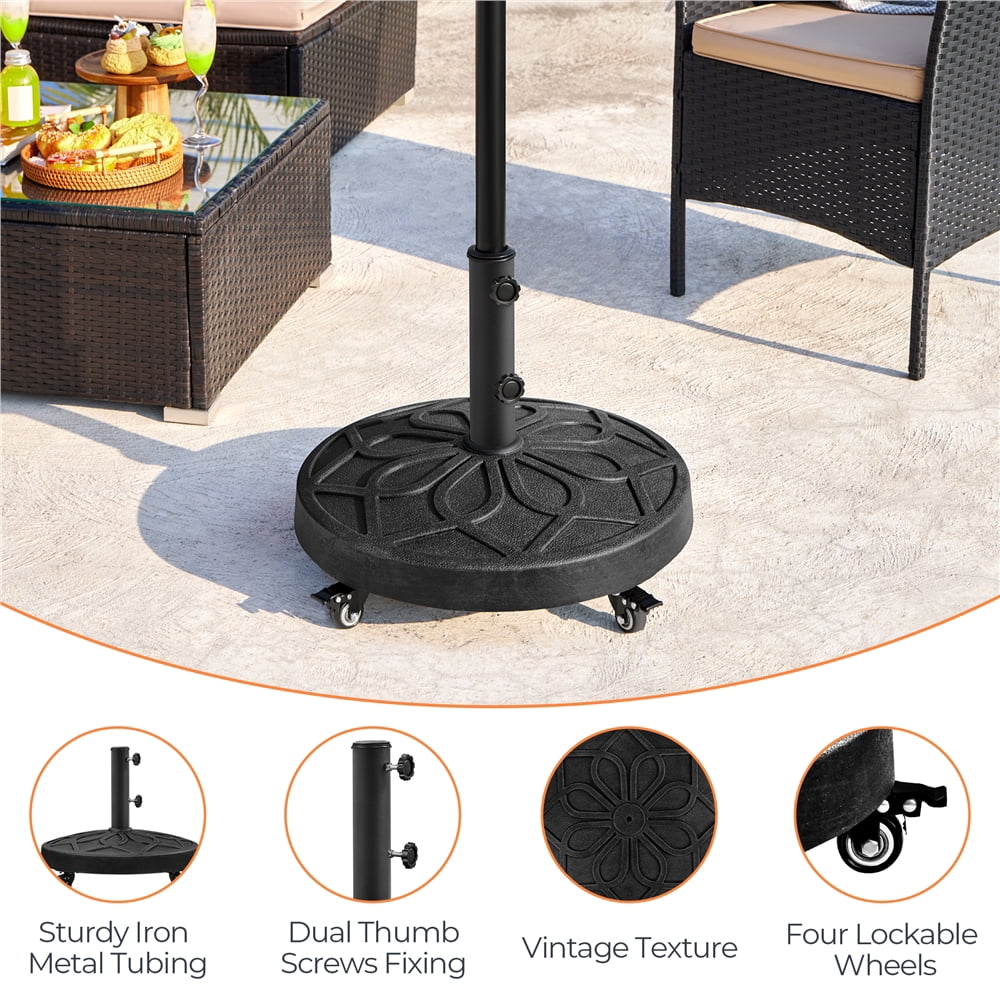 Yaheetech 20" Outdoor Rolling Heavy Duty Patio Market Umbrella Base, Black