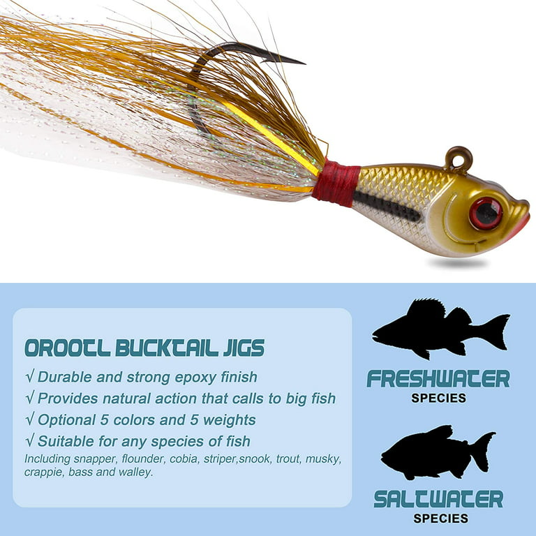 5PCS Bucktail Jigs Saltwater Fluck Lures Assorted Jigs Head Fishing Lures 
