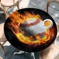 thumbnail image 2 of Baseball Round Tablecloth, Fitted Table Cover with Elastic for 45"-54" Round Tables, Modern Buruning Flame Sport Black Background Table Cloth Outdoor Indoor Dinning Party Waterproof Tablecloths, 2 of 7