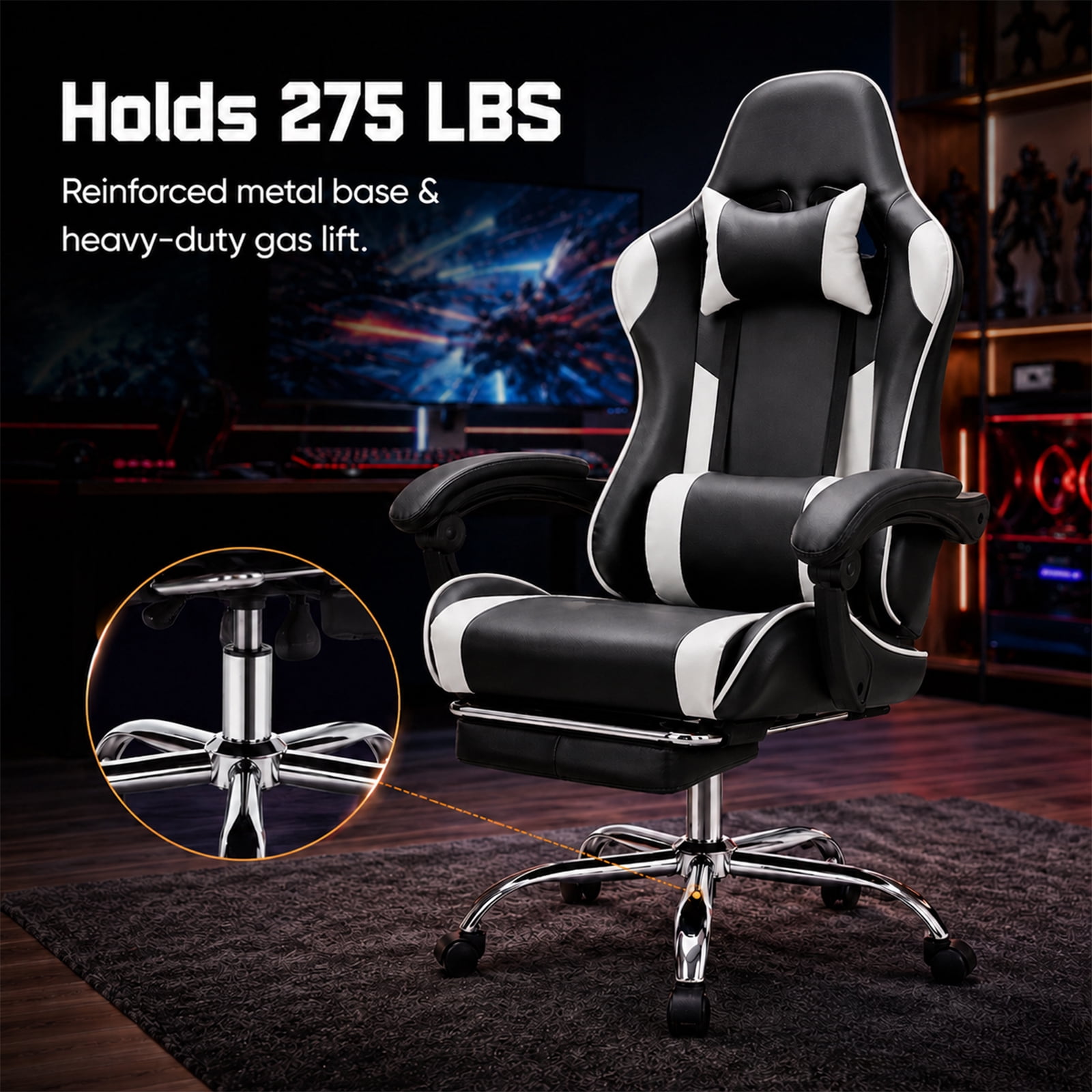 Alvantor Gaming Chair, Adjustable Backrest and Height, Ergonomic Computer Chair with Footrest and Lumbar Support, 275lb Capacity