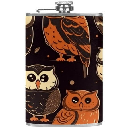 

josid Owl Pattern 3.6x6in Stainless Steel Small Flask Leak-Proof Stainless Steel Construction Wrapped in Premium Two-Layer Leather Nano-Printed Design 227ml Capacity