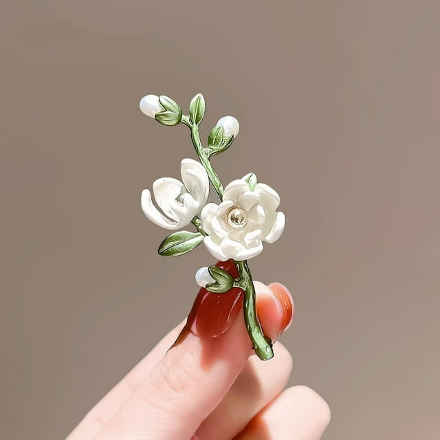 Broche Fleur Verte Perle avec Pendentif Convertible, Accessoire de Corsage pour Cadeau de Veste de Costume