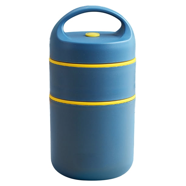 Recipiente térmico para alimentos de acero inoxidable 304, 680 ml, 2 niveles, portátil, para almacenar alimentos al vacío, para almuerzo, desayuno, sopa, avena, color azul oscuro.