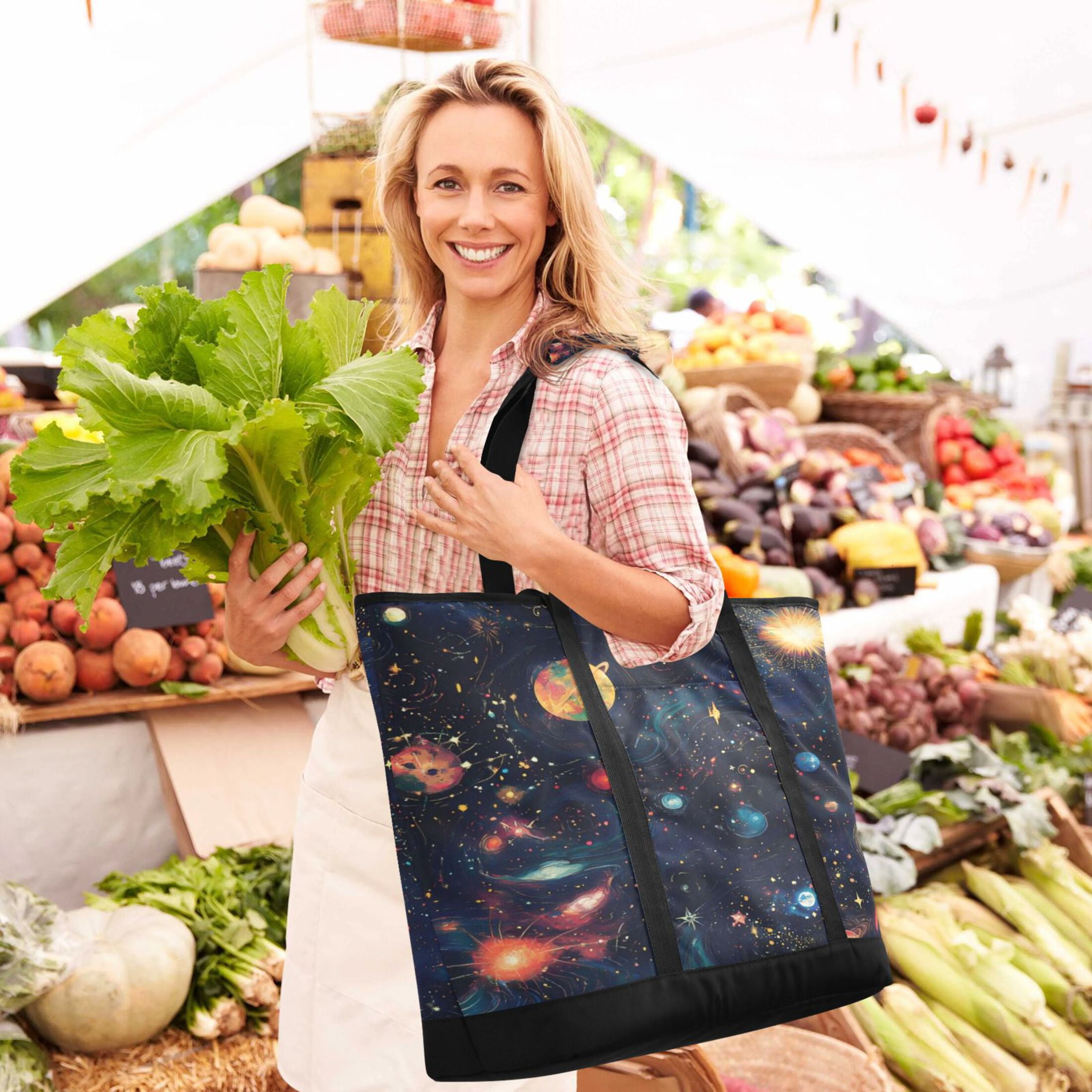 Large Hand-held Ice Pack Picnic Bag Insulation and Refrigeration Suitable for Shopping Picnics and Camping Planet Cartoon