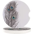 thumbnail image 1 of FMSHPON Grey Peacock Feathers Simple Pattern Set of 6 Car Coaster for Drinks, Absorbent Ceramic Stone Coasters Cup Mat with Cork Base for Home Kitchen Room Coffee Table Bar Decor, 1 of 5