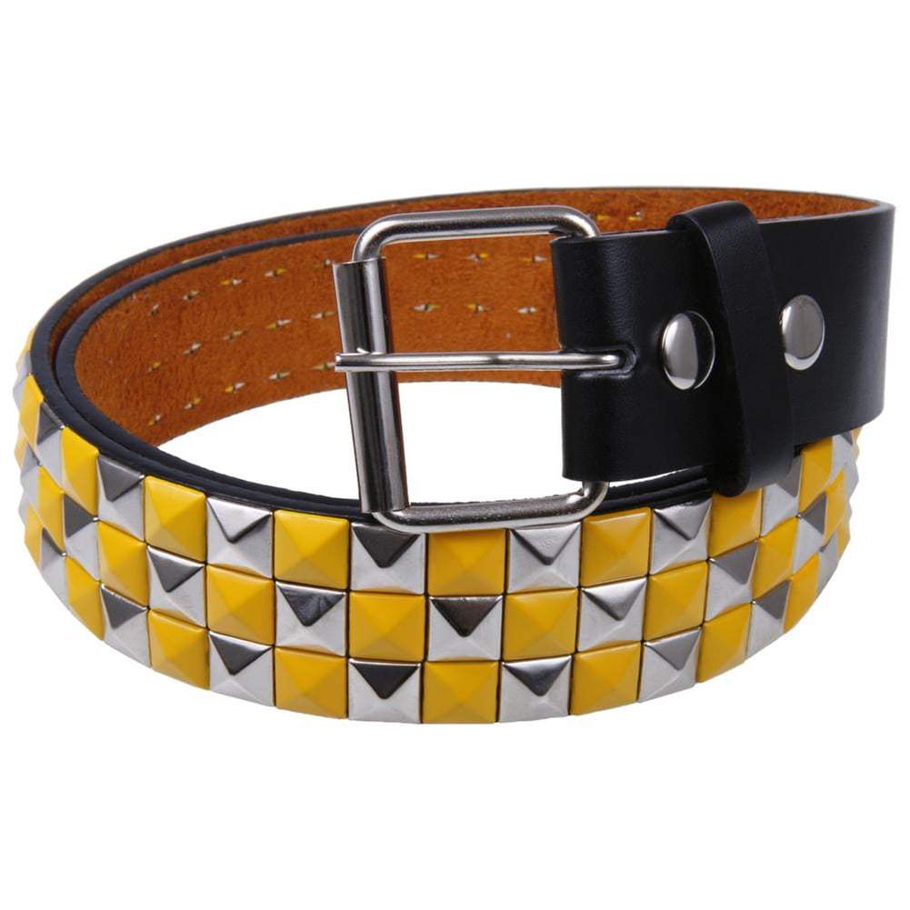 Yellow Checker Studded Leather Belt - Walmart.com