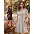 thumbnail image 4 of MOYIKO Long Sleeve Fall Dresses for Women Pleated Crew Neck Dress Casual Fashion Dresses with Pockets, 4 of 7