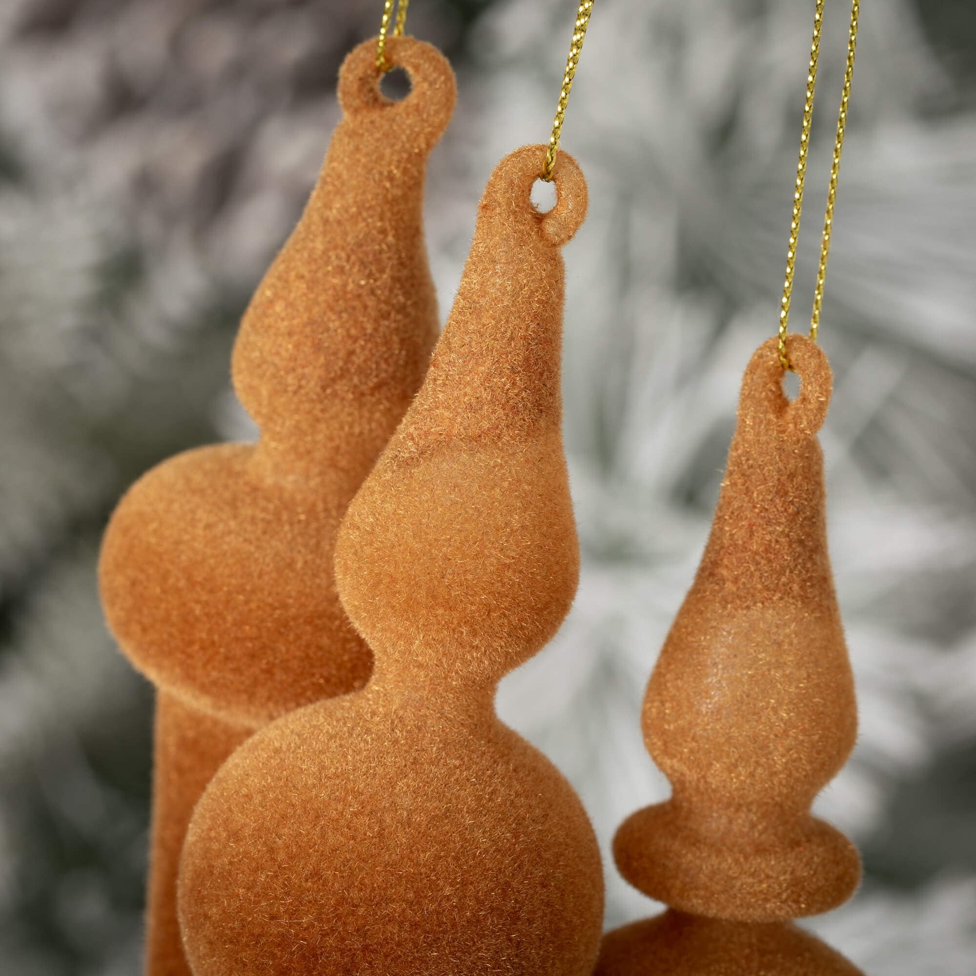 6.5"H Sullivans Brown Velvet Finial Christmas Ornaments Set of 3