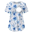 thumbnail image 4 of WAGUTH Women's Trendy Casual Print Maternity Tops Short Sleeve Double Layer Stretch Nursing Shirts Breastfeeding Tunic Blouses for Moms,Blue,L, 4 of 8