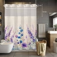 thumbnail image 5 of Spring Flower No Hooks Shower Curtain with Snap-in Liner Purple Watercolor Lavender Floral Garden Farm Linen Texture Shower Curtains for Bathroom, Waterproof, Easy Install, Washable 72"x84", 5 of 9