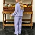 thumbnail image 6 of Amidoa Girls Summer Outfits 2 Piece Homewear Long Sleeve Cute Top and Casual Pants Kids Clothing Sets Purple Size 10, 6 of 8