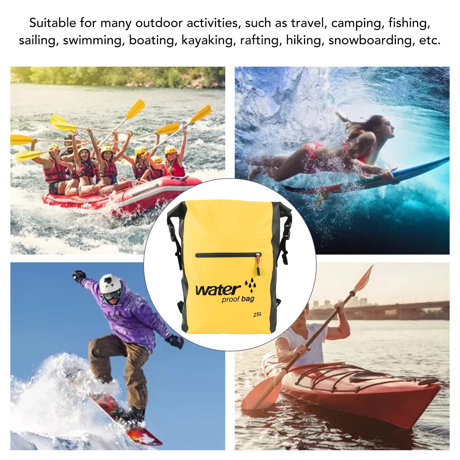 Nieyigj Heavyweight Water Resistant Dry Bag 25L Dry Wet Separation Hiking Dry Backpack with Shoulder Strap for Outdoors Activities Yellow 16.5 inches / 42 cm