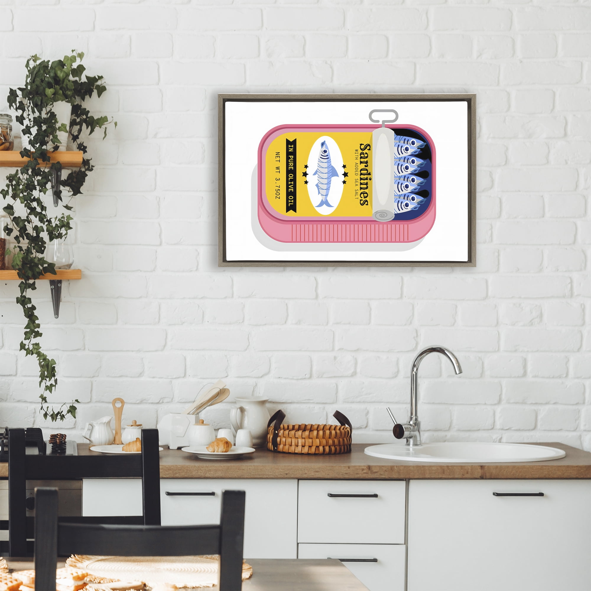 Stupell Industries Retro Can of Sardines Brown Framed Floater Canvas Wall Art, design by Creative Studio
