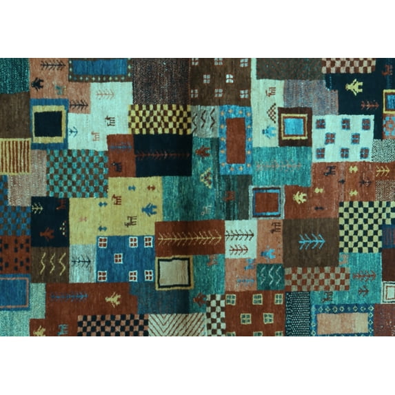 Ahgly Company Indoor Rectangle Abstract Light Blue Contemporary Area Rugs, 2' x 4'