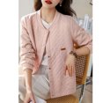 thumbnail image 2 of Chaquetas sólidas para mujer, chaquetas de béisbol de gran tamaño de estilo coreano, cárdigans rómbicos, abrigos de manga larga, ropa holgada de otoño para mujer, 2 of 4