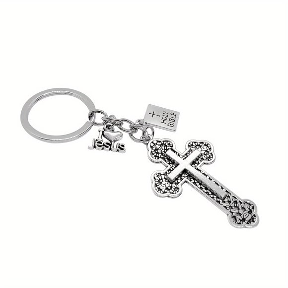 QJUHUNG 20 Pcs Porte-Clés en Forme de Croix Livre Saint - Porte-Clés Religieux pour Voiture avec Anneaux - Parfaits Cadeaux de Prière de Pâques pour Chrétiens Jetons Inspirants de Foi