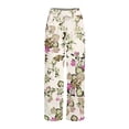 thumbnail image 4 of Pantalones de Cintura Alta Para Mujer Pantalones de Pierna Ancha Con Estampado Floral Elegante Con Estampado Vintage Odeerbi ODB-6, 4 of 5