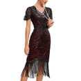 thumbnail image 4 of Coat for Women 1920s Flapper Party Dress Set with Knee Length Sequined Dress and Tassels Hem Accessories, 4 of 7