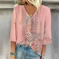 thumbnail image 2 of LEAVINGSUO Long Blouses for Women Women's Fashion V-Neck Three Quarter 3/4Sleeve T Shirt AutumnBlouse Tops Sweatshirt, 2 of 5