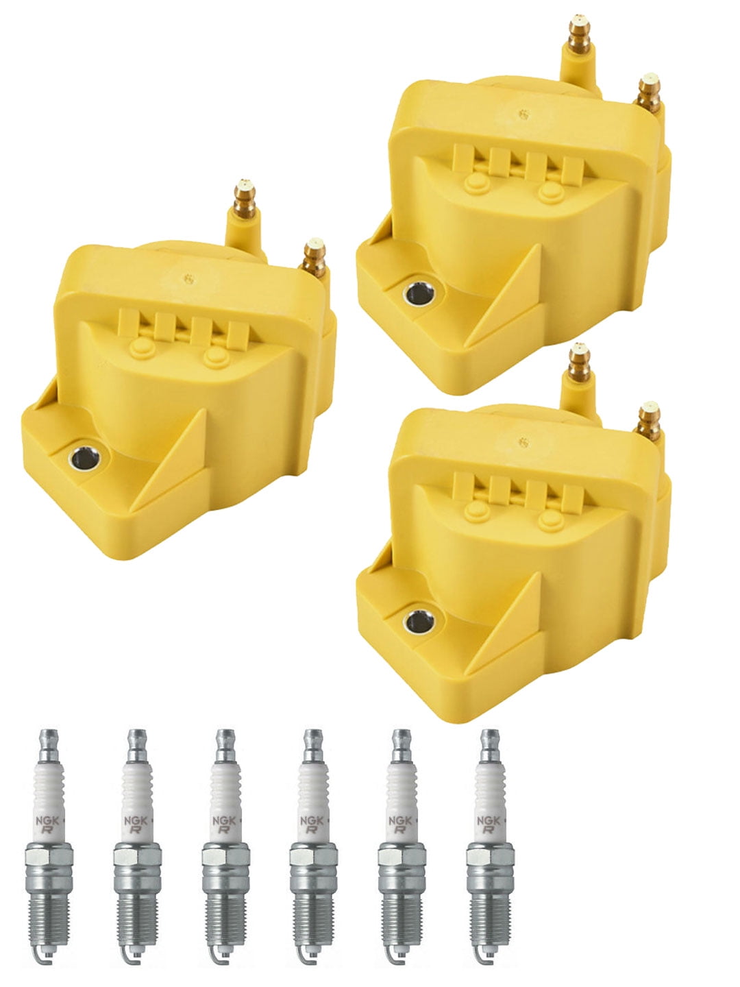 Yellow Ignition Coils and Spark Plugs Compatible with 20002003