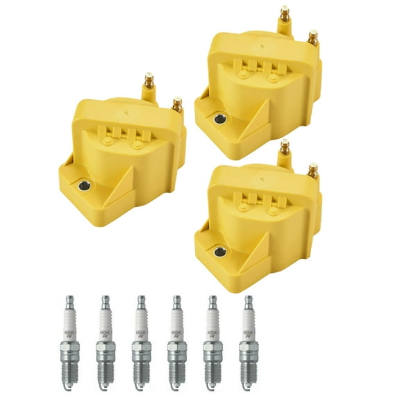 Set of 3 ISA Heavy Duty Ignition Coils and 6 Spark Plugs Compatible with 2000-2003 Pontiac Grand Am GT1 Sedan 4-Door 3.4L Replacement for DR39