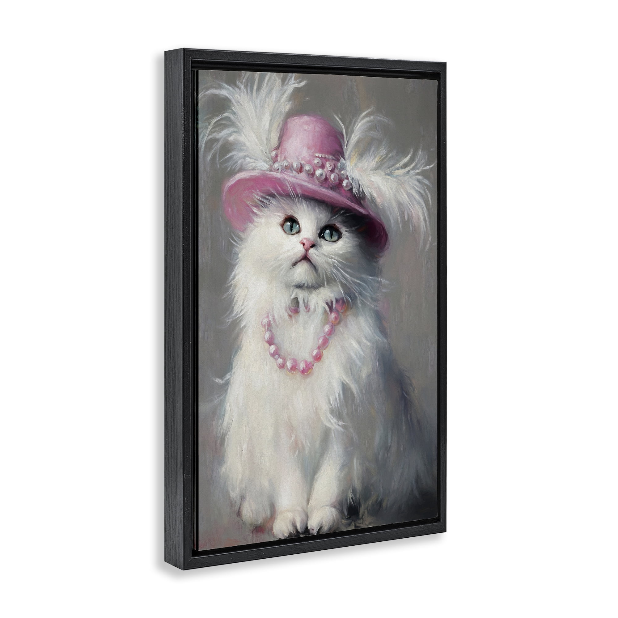 Stupell Industries Beautiful Brigitte Cat Black Framed Floater Canvas Wall Art, design by Tina LeCour