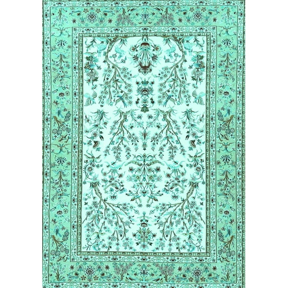 Ahgly Company Machine Washable Indoor Rectangle Persian Turquoise Blue Traditional Area Rugs, 2' x 5'