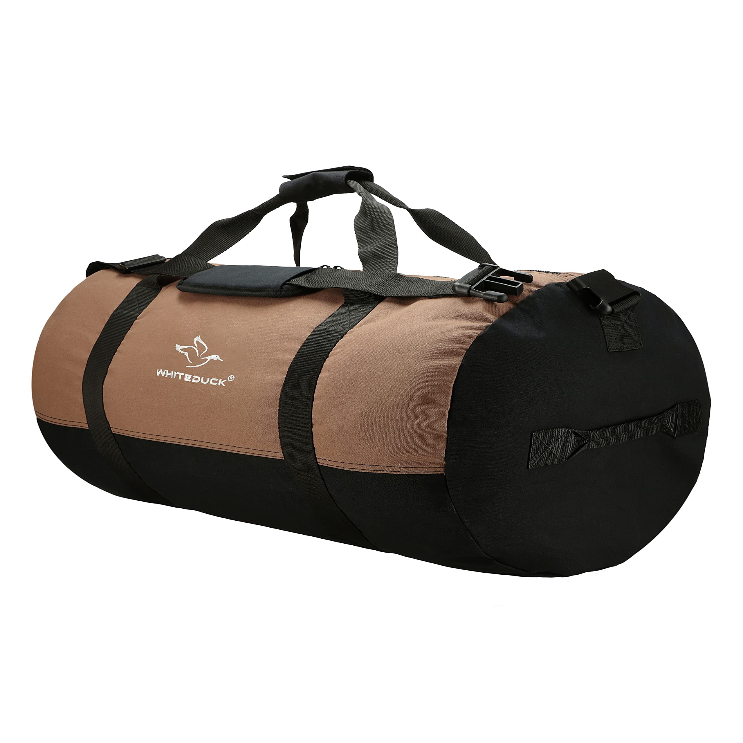 (2 pack) Extra Large Heavy Duty FILIOS Canvas Duffel Bag, All Purpose Tactical Canvas, Outdoor Duffel bag with full length Zipper For Outdoors, Travel, & Storage (Brown & Black, Extra Large 48 x 20")