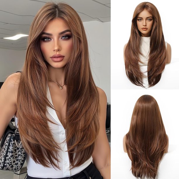 Yanonmyfd Black Wigs for Women Long Wig with Bangs Natural Straight Wigs Synthetic Hair Heat Resistant Wigs for Daily Party Cosplay Wear