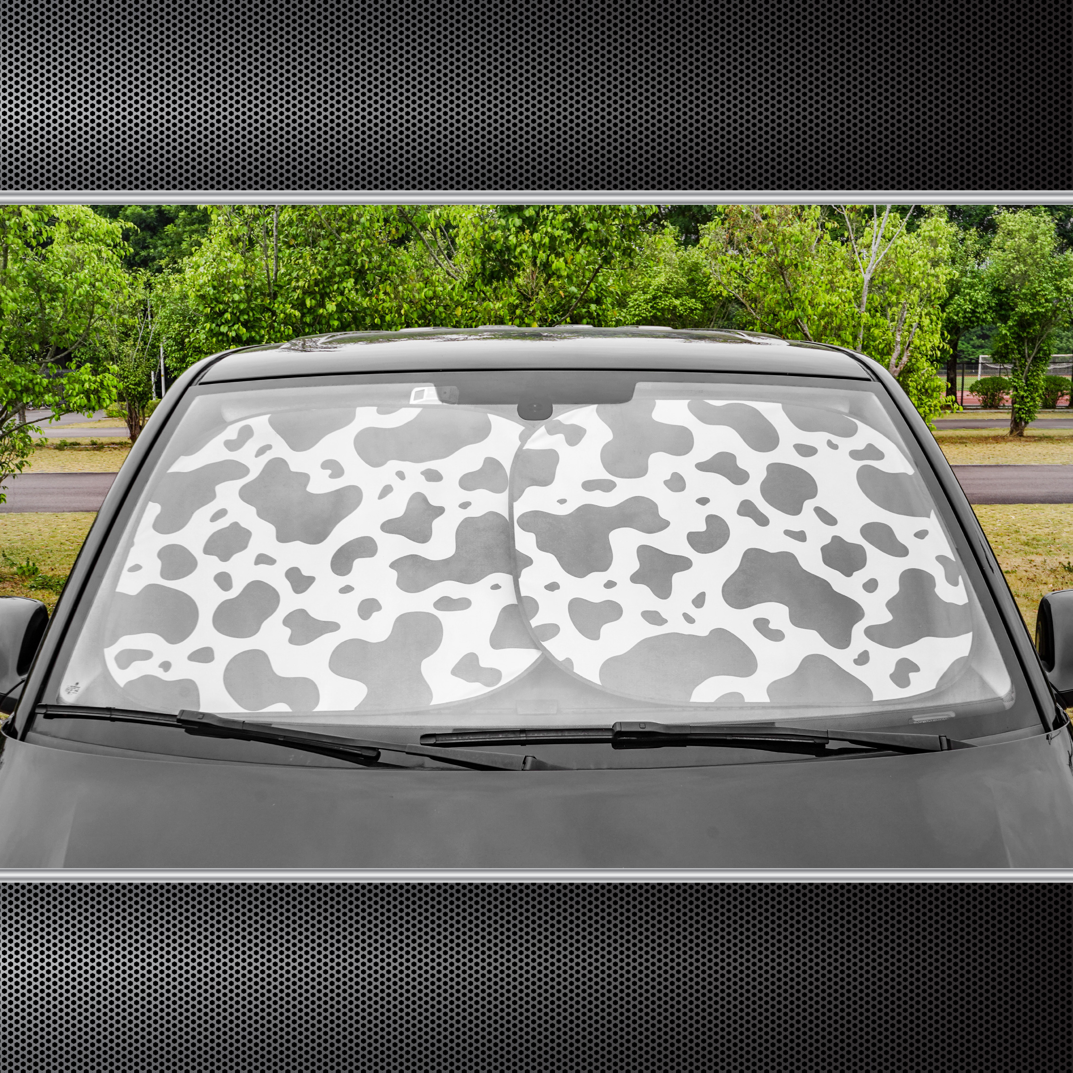 Auto Drive Cow Print Windshield Sunshade, 2-Piece Set photo 7