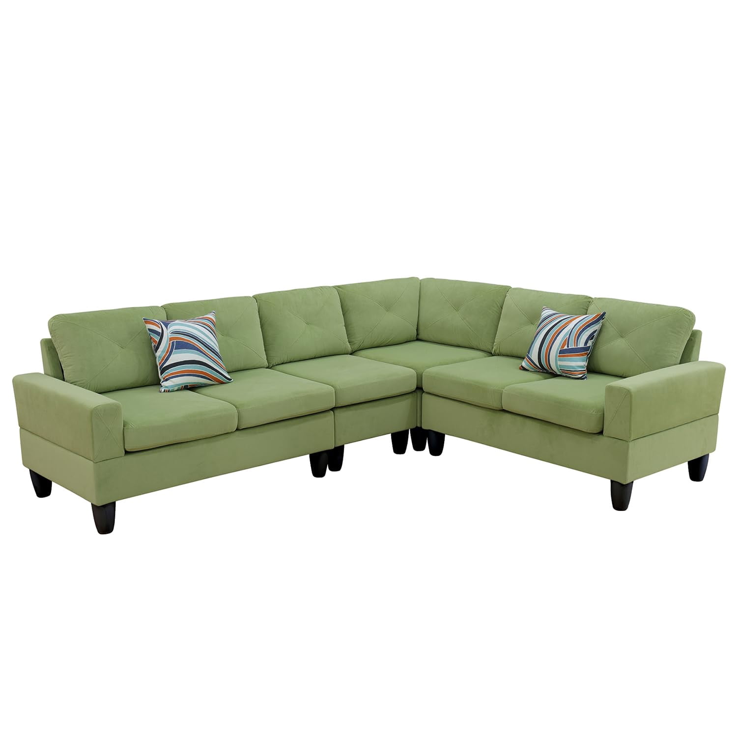 4-Piece Couch Living Room Sofa Set, 6 Seater Modular Sectional Couch L Shaped Corner Sofa, Green