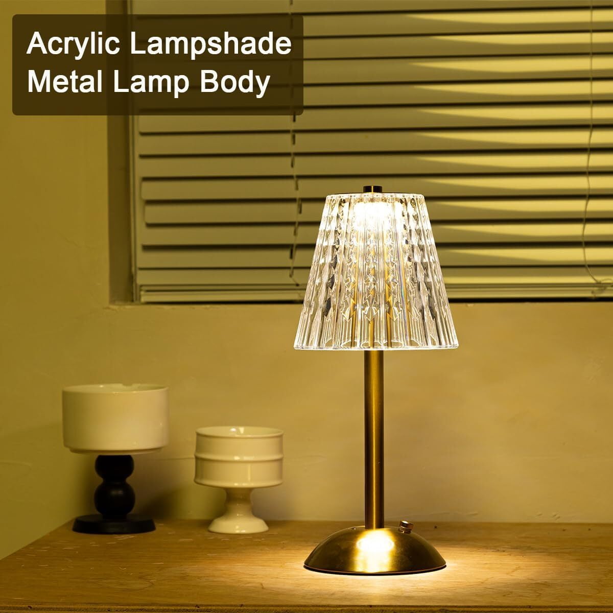 Cordless Table Lamp,Battery Operated Lamp,3 Color Modes Dimmable LED Touch Lamp,Portable Crystal Gold Metal Beside Lamps for Bedroom Living Room Restaurant