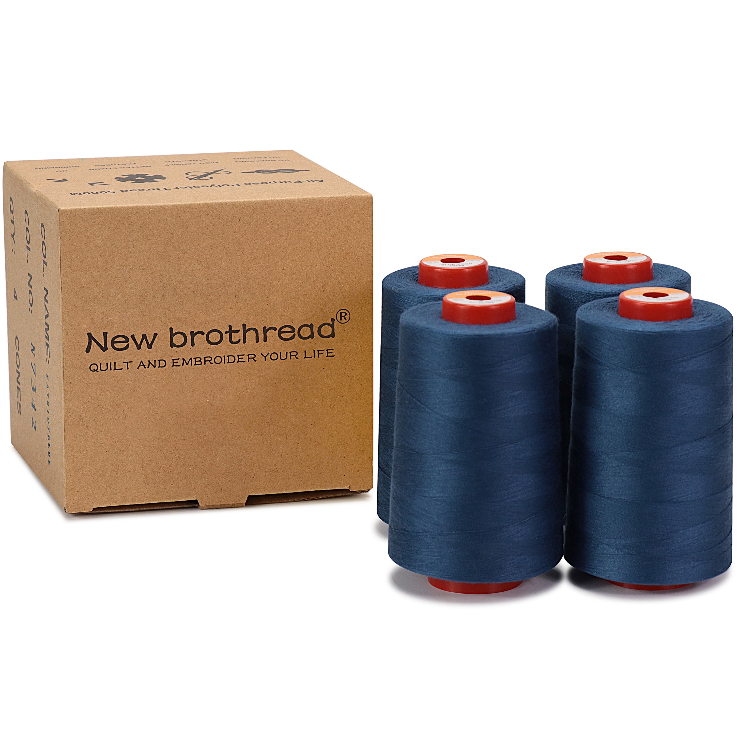 New brothread 4 Large Cones of Polyester Sewing Serger Quilting Thread - 5500Y (5000M) - Blue Moon