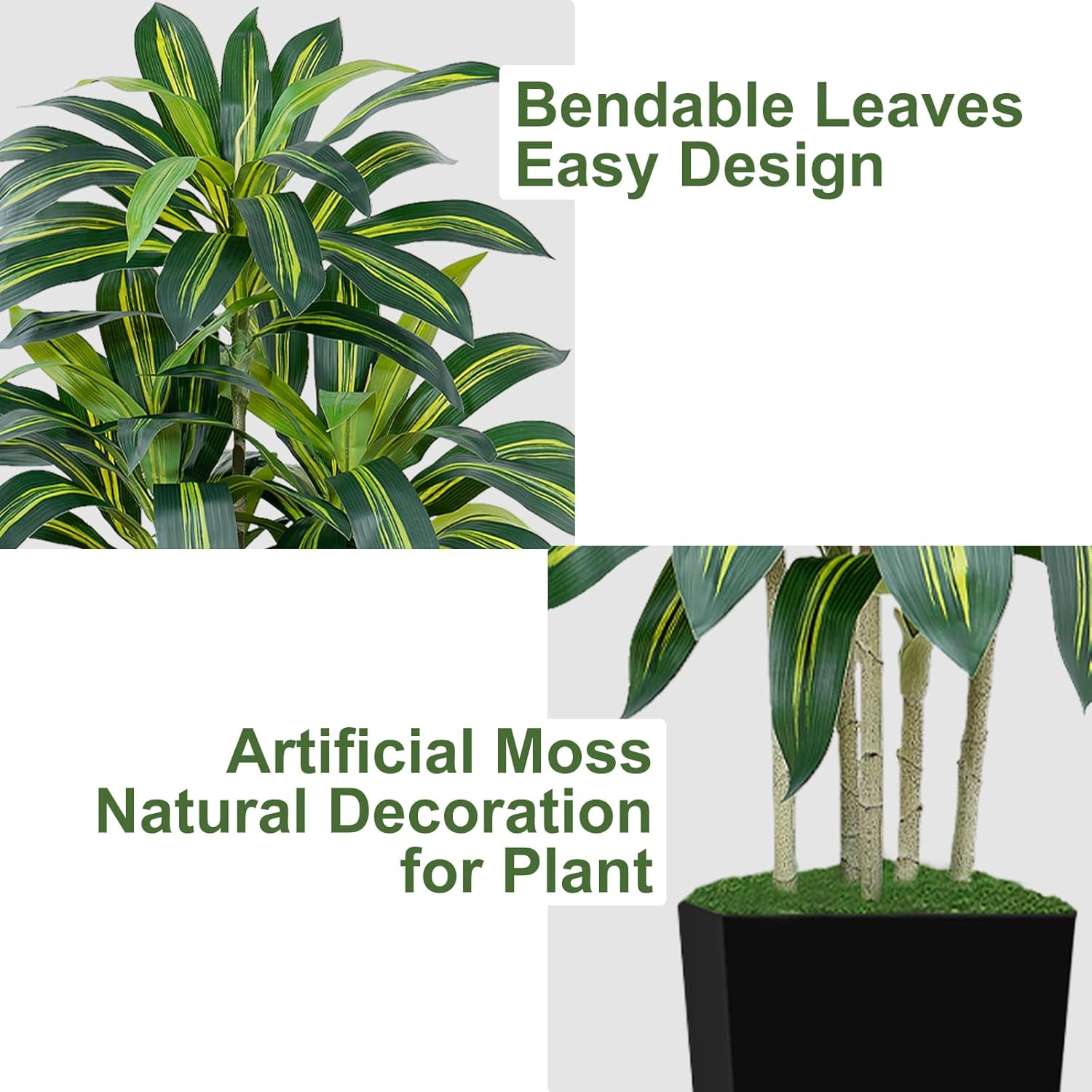 Keeplush 5FT Artificial Dracaena Tree with Planter - Highly Realistic Silk Fake Tree, Adjustable Branches, Maintenance-Free Indoor Faux Plant for Home Office Decor (150cm)
