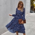 thumbnail image 2 of Square Neck Bishop Sleeve Polka Dot Dress for Women Mid Calf Length, 2 of 3