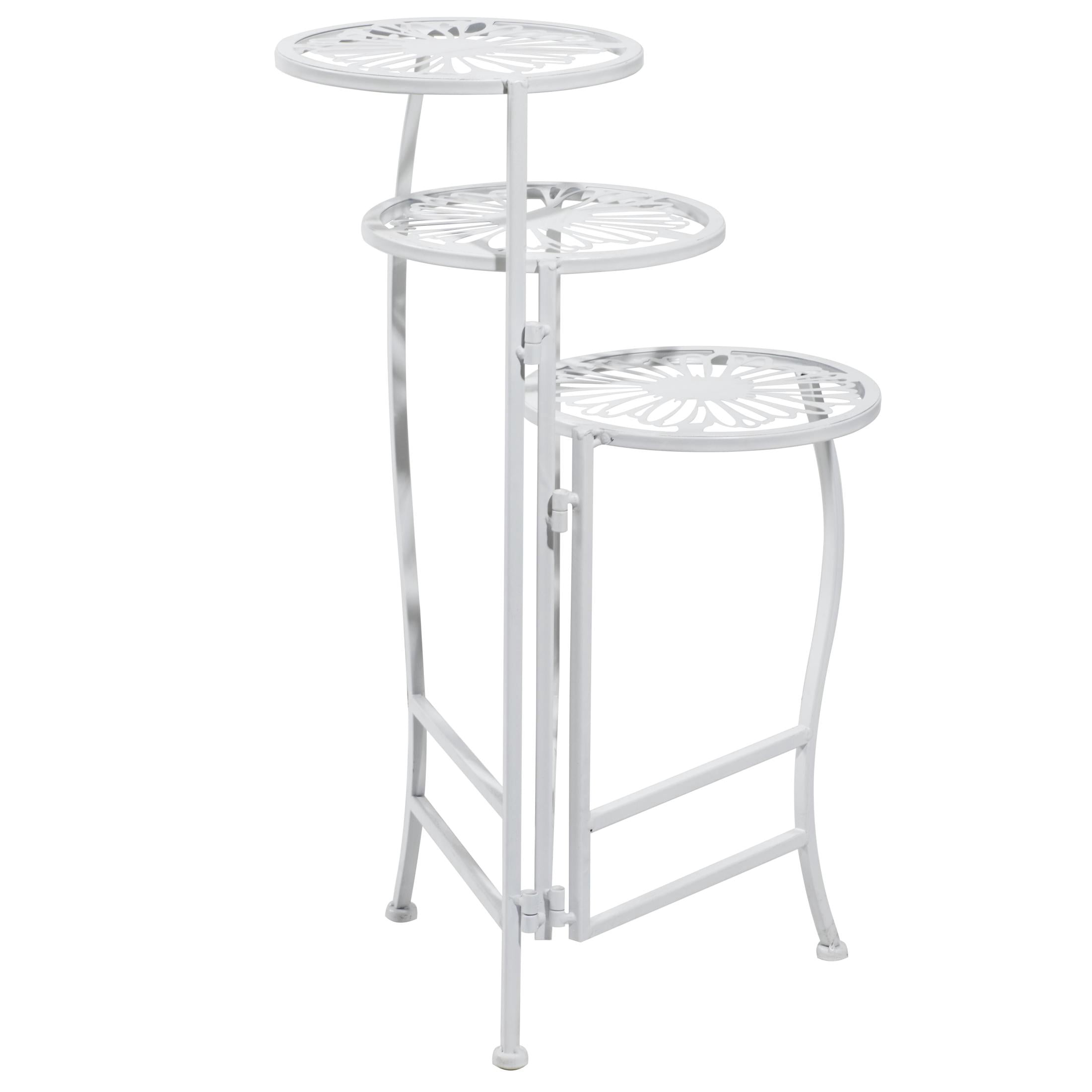 DecMode 21" x 15" x 24" 3 Tier White Metal Floral Plantstand