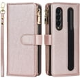 thumbnail image 4 of Samsung Galaxy Z Fold 3 5G Wallet Case with S Pen Holder,Detachable 2 in 1 Magnetic [9 Card Slots] Removable Wrist Strap Zipper PU Leather Case for Samsung Galaxy Z Fold 3,RoseGold, 4 of 14