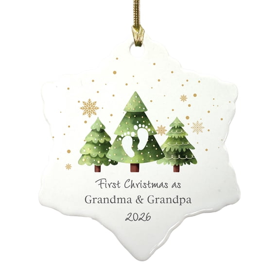 2026 First Christmas As Grandma & Grandpa Ceramic Watercolor Tree Design New Grandparent Keepsake Snowflake Ornament