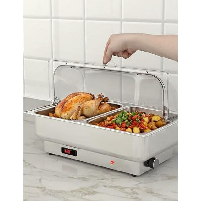 Lot de 2 Réchauds Électriques Anti-Frottement 9 QT à Température Réglable, Réchaud à Rouleau avec Poêle Pleine Grandeur, Serveurs et Réchauds de Buffet en Acier Inoxydable