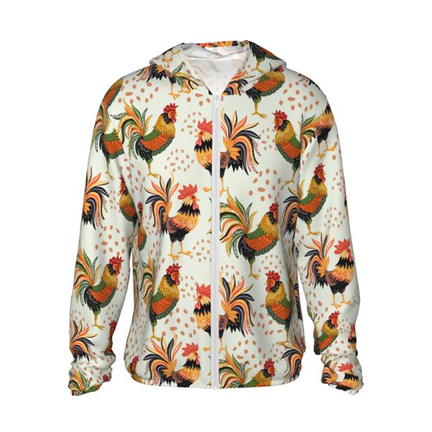 Balery Colorful Roosters Sudadera ligera de manga larga con capucha y protección solar UPF 50+ para hombre y mujer, ideal para pesca y running-Large