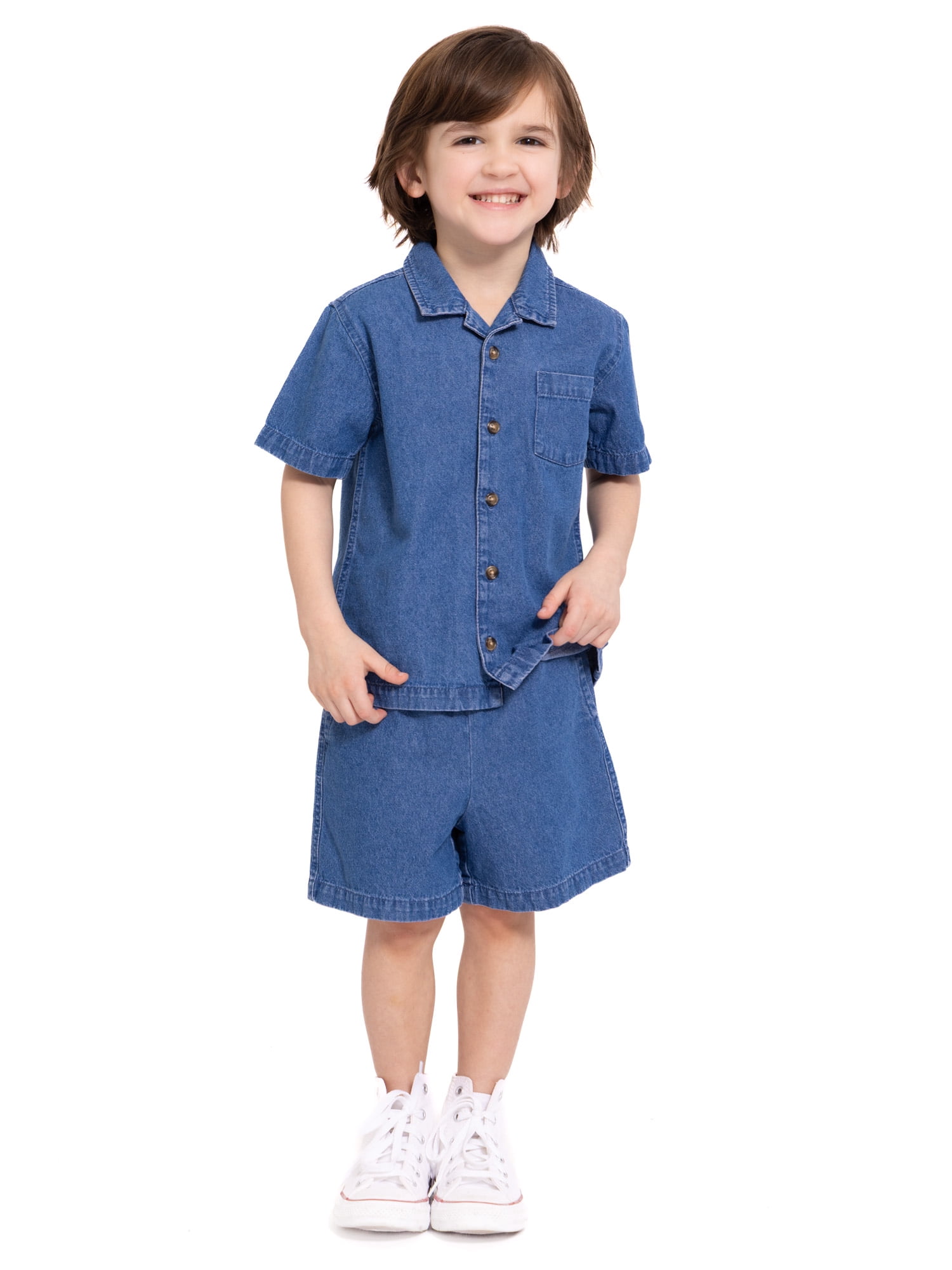 Wonder Nation Toddler Boys Chambray Shirt and Short Set, 2 Piece, Sizes 12M-5T